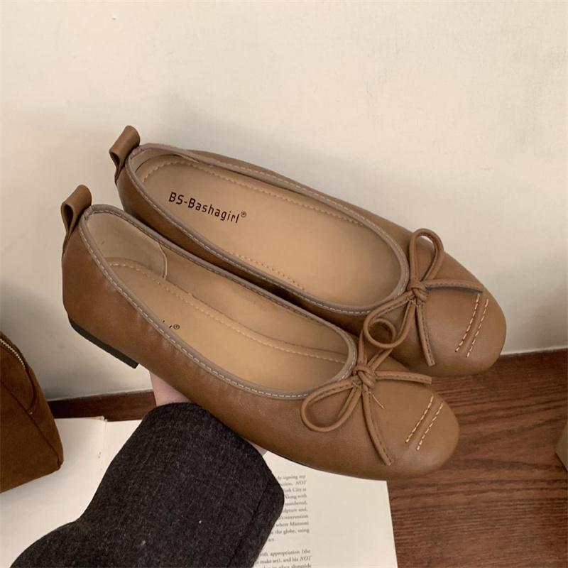Fashion IPPEUM Mary Janes Shoes Round Toe Red Ballet Flats Black 2025 New Soft Women Leather Ballerina Shoes