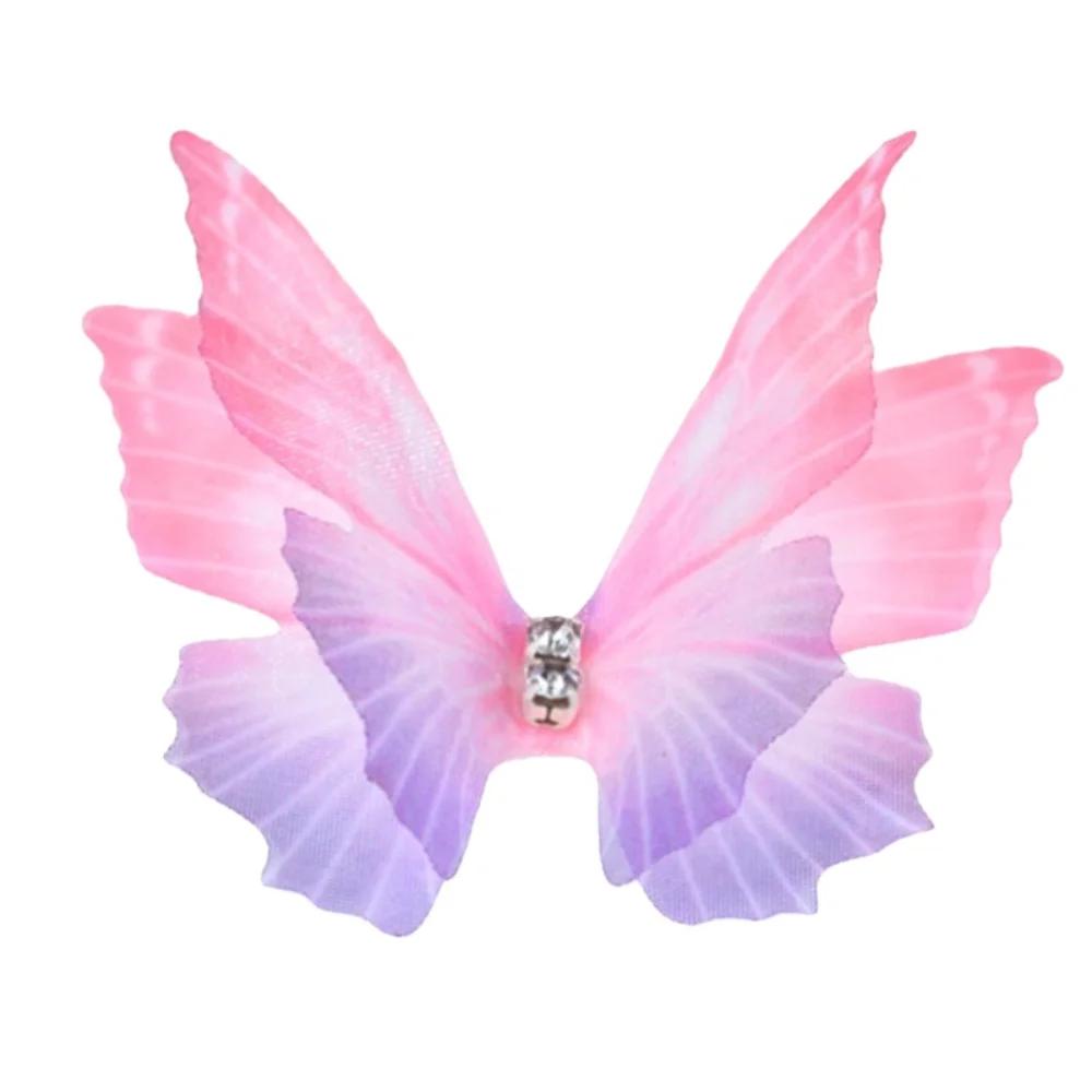 50pcs Gradient Color Organza Fabric Butterfly Appliques 3D Dreamy Simulation Mesh Butterfly Patch 5CM Double-layer