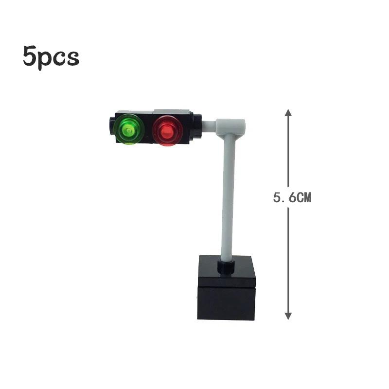 Non-Toxic City Train Track Traffic Light Lamp Street View Signs Indicator Brick Road Sign Cross Signpost Barrier Model Building Block Toys