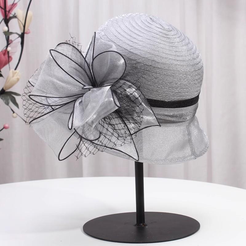 French British Top Hat Women Millinery Church Hat Elegant Bow Wide Brim Bucket Hats Kentucky Derby Fedora Women Summer Sun Cap