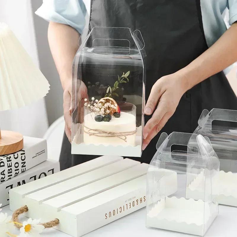 10 Stück Transparente Geburtstagskuchenbox Mini Handheld Gebäck Backen Tragbare Verpackung 5 Zoll 6 Zoll Sichtbare Erhöhte Dessertboxen