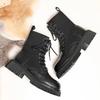 Fashion square heel lace-up knitted socks boots platform black women's ankle boots 2025fashion women's winter warm thick-soled boots
