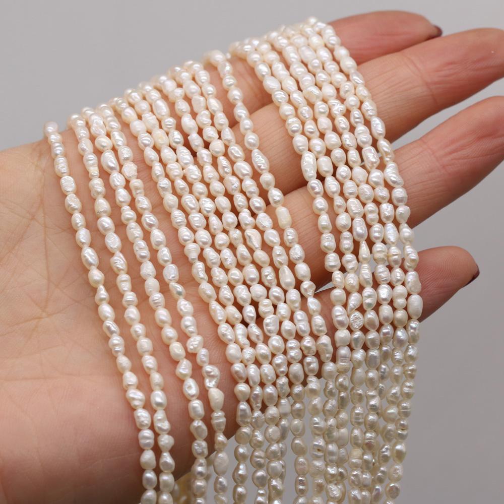 1String, 3-4mm White Natural Freshwater Pearls, Handmade Rice-shaped Pearl Beads for Jewelry Making DIY Necklace Bracelet Accessories 36cm