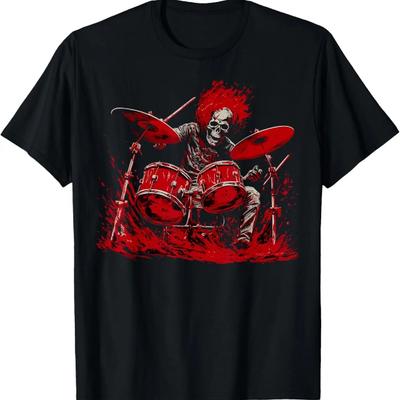 Skeleton Drummer Guy Rock And Roll Band Rock On Drum Kit T-Shirt
