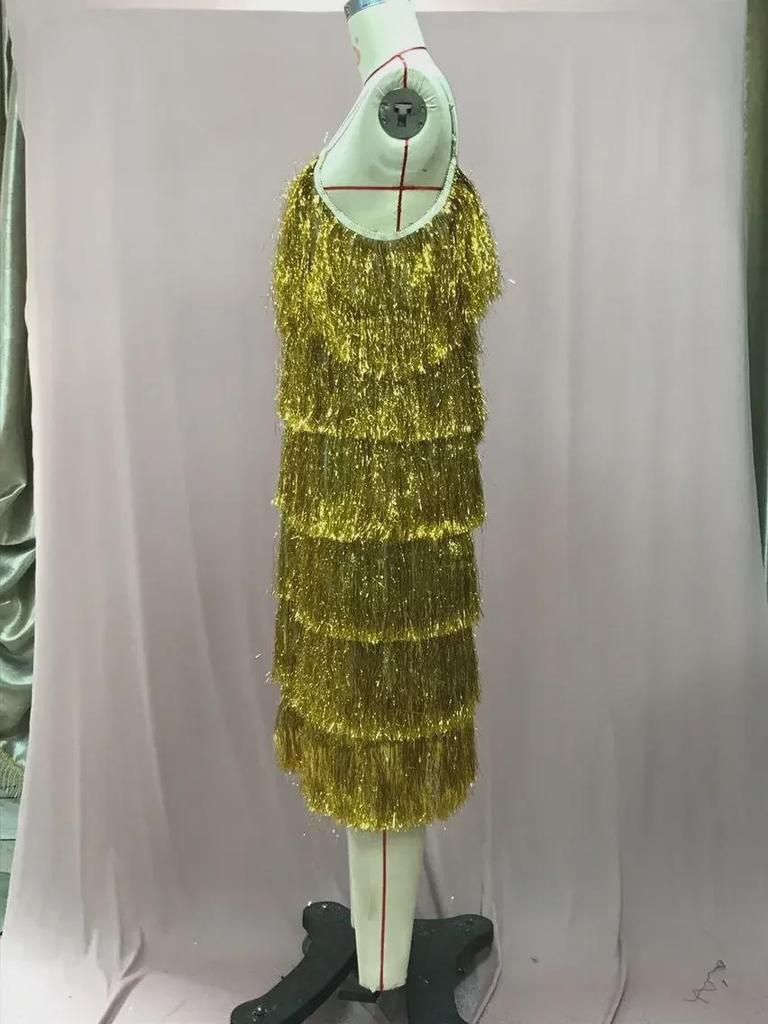 Spring 2025 Sleeveless V-neck Tassel Evening Dress for Women