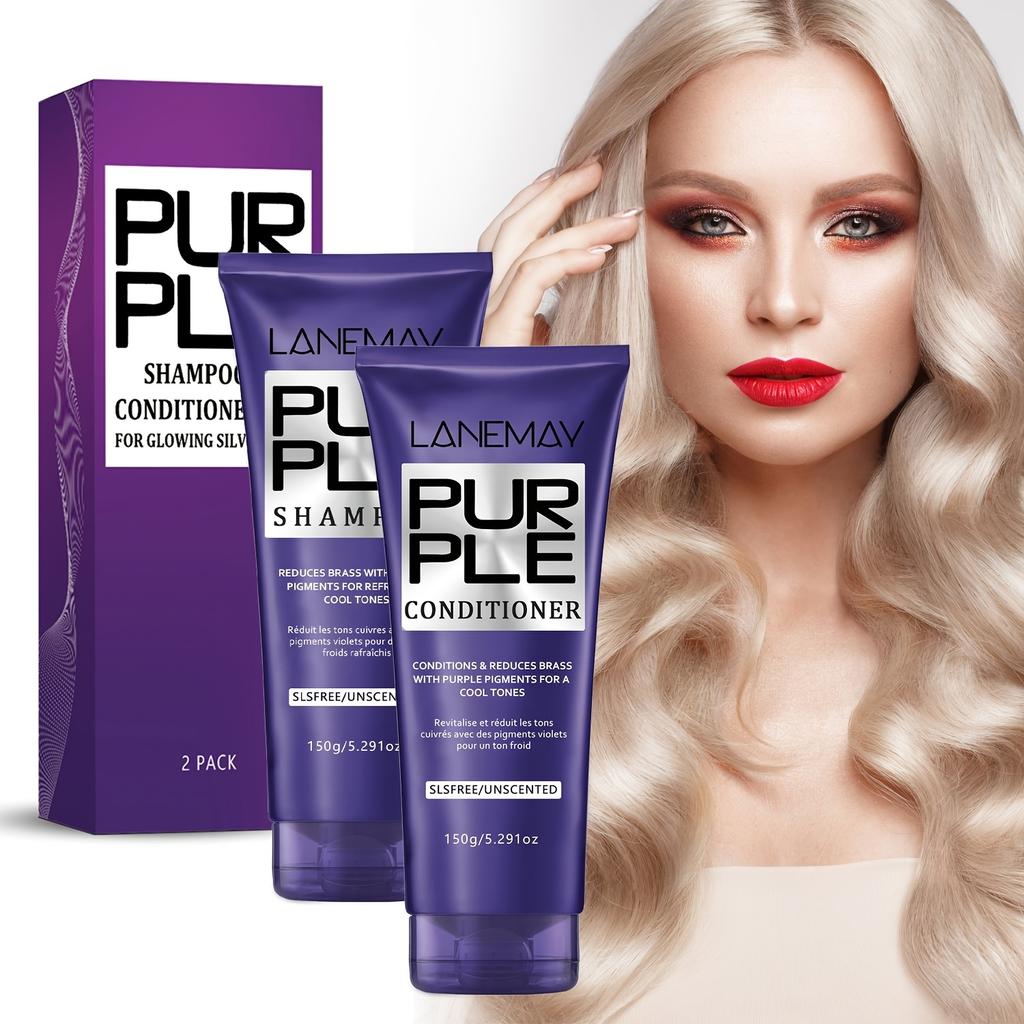 2pcs Purple Hair Shampoo and Conditioner Set for Blonde & Silvery Hair - Deep Conditioning & Neutralize Brassiness, Restore Vibrancy & Cool Tones