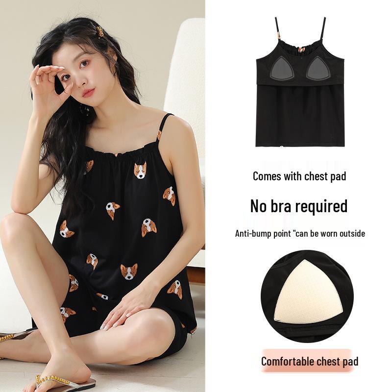 

Women s Summer Two-Piece Cotton-Blend Sling Set - Trendy Korean Homewear Style M (40-50 kg)