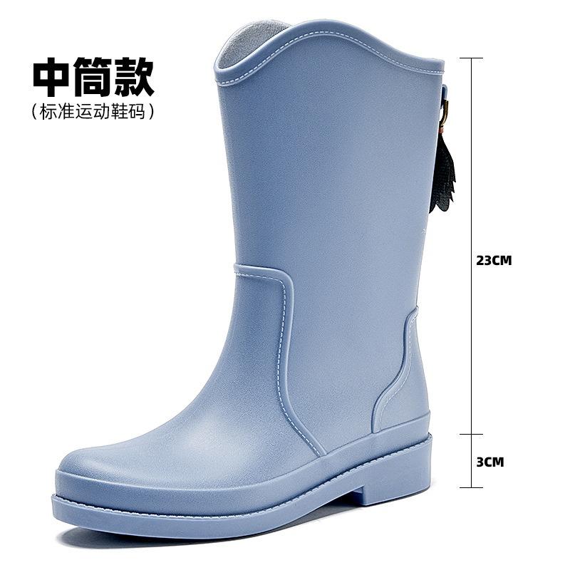 High Tube Rain Shoes Women's Fashion Rain Boots Outdoor Waterproof Shoes Rubber Shoes Velvet Medium Tube Kitchen Non-slip Water Boots Women
