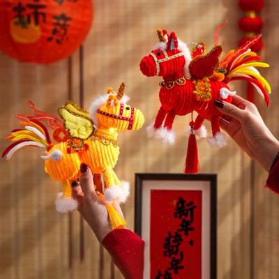 DIY Material Kit Luminous Horse Lantern Handmade Year of The Horse Spring Festival Lantern with Tassel Blessing Words