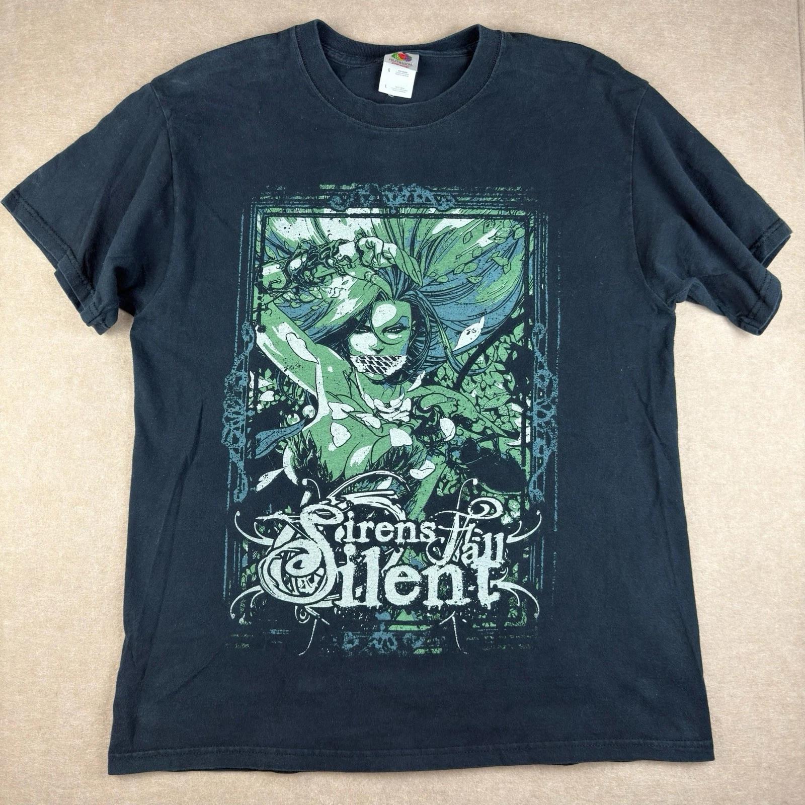 Y2K Band Tee Mens Large Black Sirens Fall Silent Graphic Metalcore Concert Shirt M