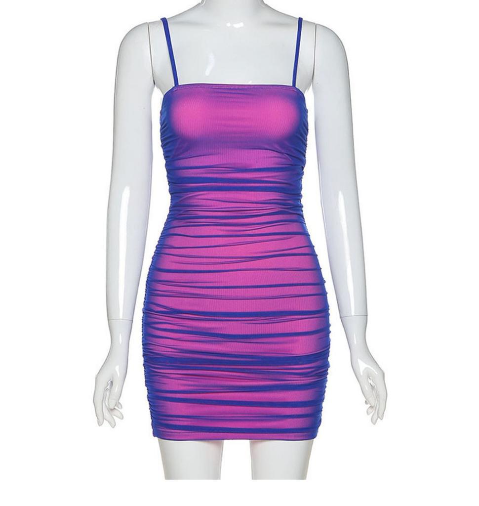 Sexy backless purple mesh suspender dress women's autumn new nightclub dancing spice girl outfit temperament hip skirt
