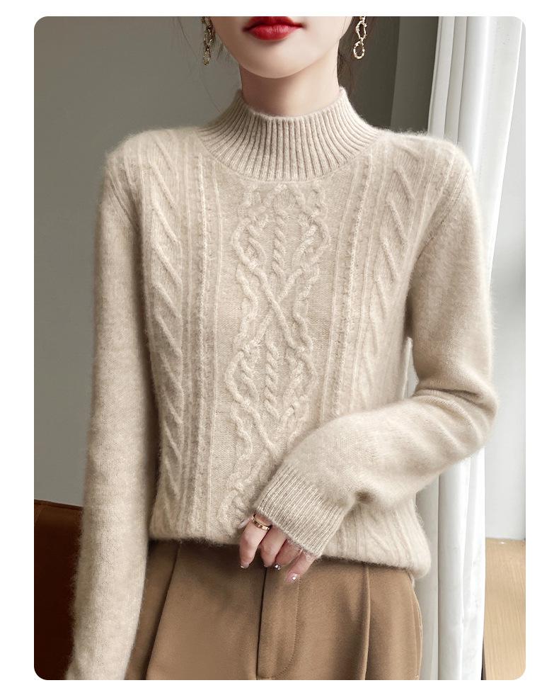 

100% Pure Wool High Neck Sweater - Women s Autumn/Winter Long Sleeve Loose Knit Jumper 2XL