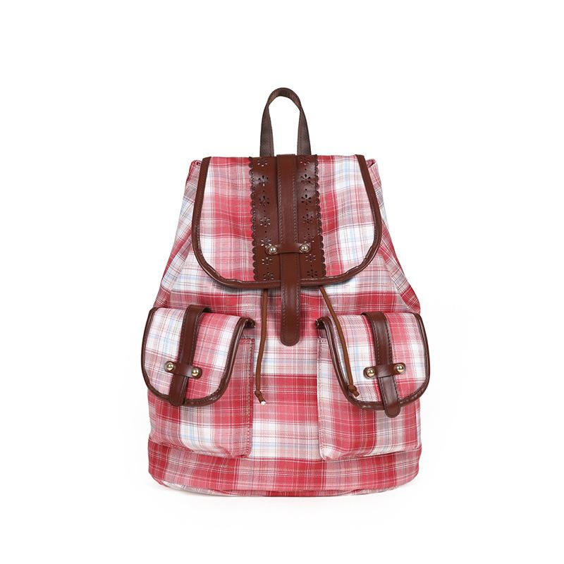 Женский дорожный рюкзак с несколькими карманами, клетчатый рюкзак большой вместимости розовый