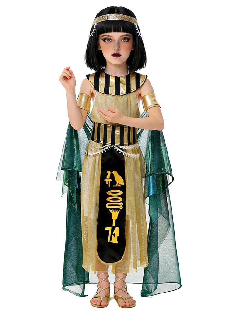 Costume da Faraone Egiziano per Bambini di Halloween, Abito da Performance Teatrale Opera Dea, Set Deluxe Costume da Re Regina Antico Egitto per Giochi di Ruolo