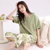 Women's summer pajamas with chest pads, pure cotton short-sleeved cropped pants pullover, new pure cotton women's loungewear set