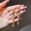 New popular geometric temperament silver needle fringed long earrings show face thin earrings jewelry geometric earrings