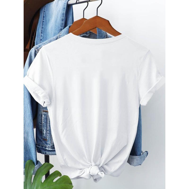 European Size Women's Wildflower Graphic Print T-Shirt - Short Sleeve Crew Neck Casual Top with Vibrant Floral Design, Breathable & Machine Washable