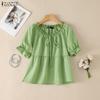 ZANZEA Damen Casual Rundhals Lose Sommer Kurzarm Bluse