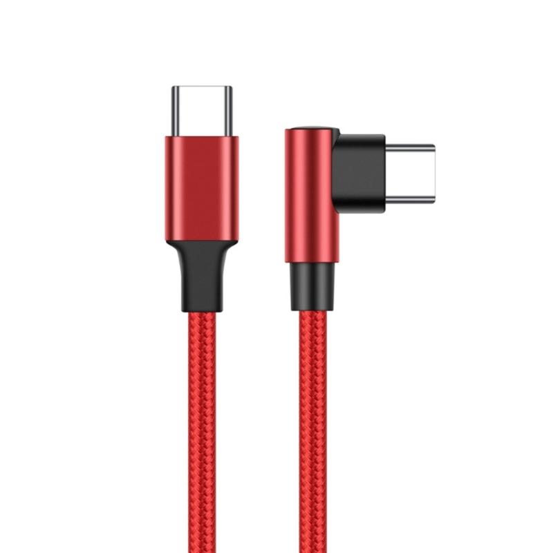 60W USB C To USB C Fast Charging Cable 480Mbps Data Transfer Nylon Braided Right Angle Type C Cable For Phone Laptop Tablet