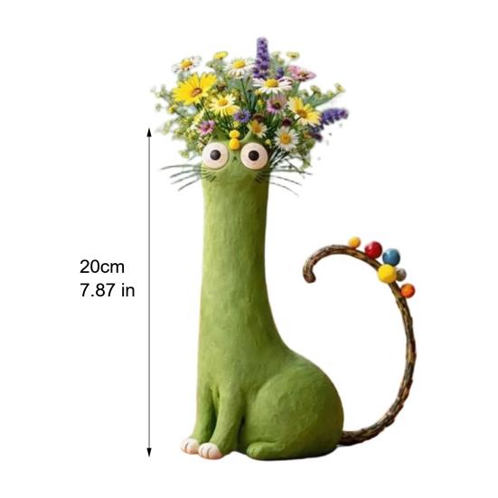 Handcrafted Quirky Cat Vase Whimsical Resin Cat Shaped Flower Vase for Flowers Pampas