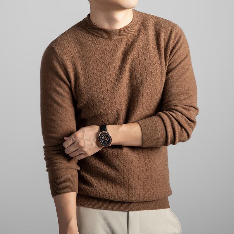 Men's Winter Cashmere Sweater: Fashionable, Warm, Casual Round Neck for All Ages
