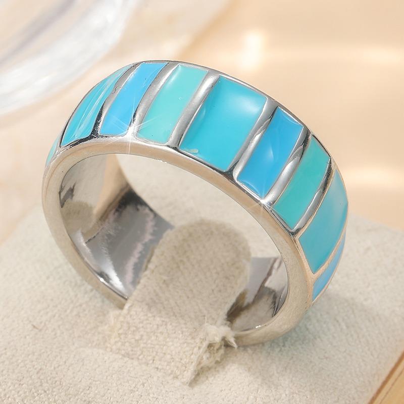 Vintage Kupferfarbe Metall Handgravur Emaille Damenring Geometrie Tägliches Tragen Party Schmuck 7 blue