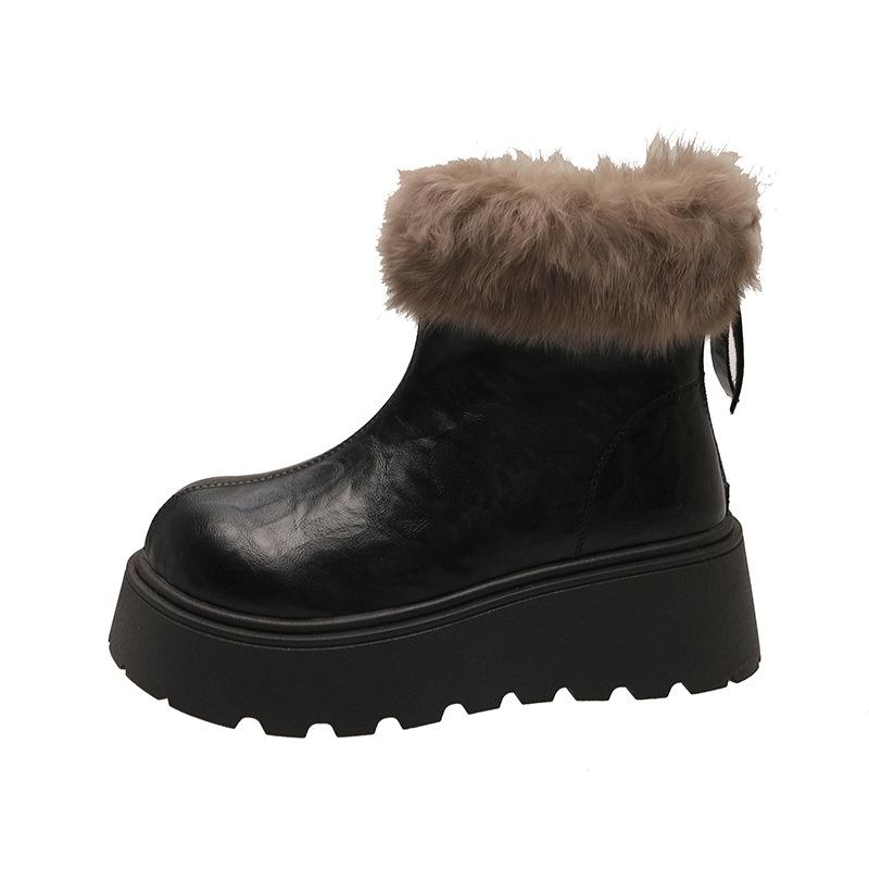 Nordost Pelz integrierte Schneestiefel Damen Winter 2025 neu rutschfest warm gefüttert dicksohlige große Baumwollschuhe