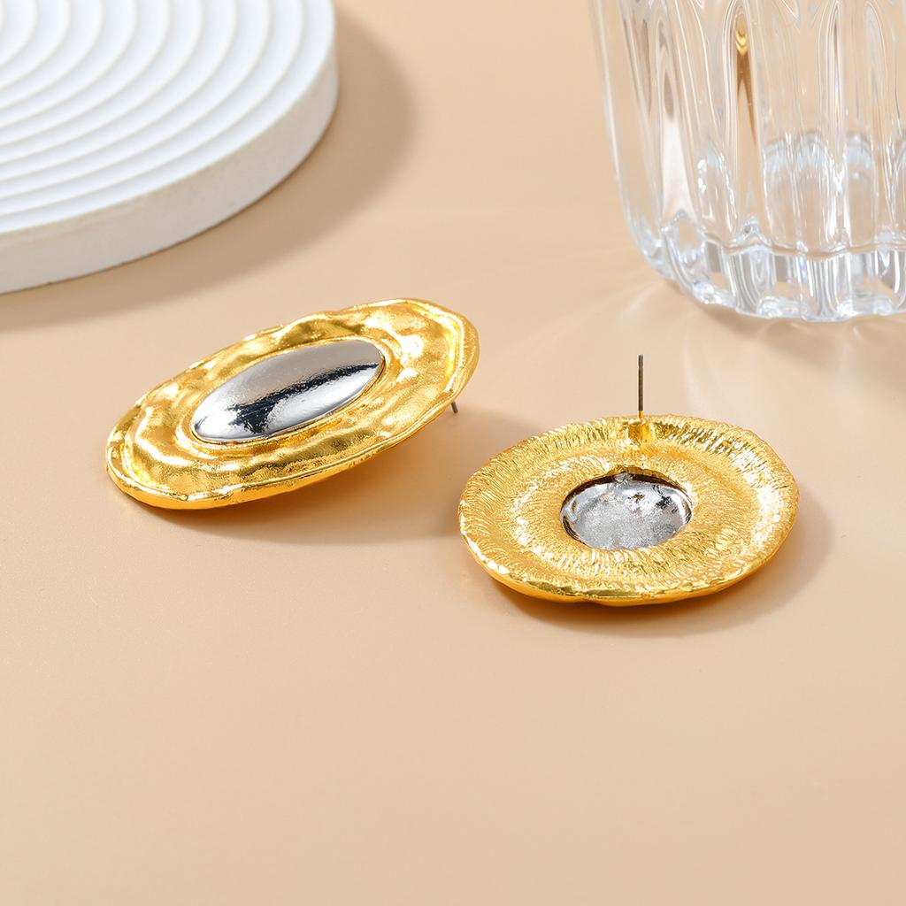 Exaggerated Large Round Metal Earrings for Women Punk Vintage Mixed Color Stud Earings Party Fashion Jewelry Gift Wholesale