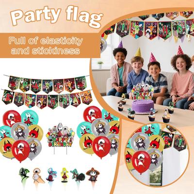 Birthday Theme Party Decoration Banner Pull Flag Cake Flag Balloon- Set