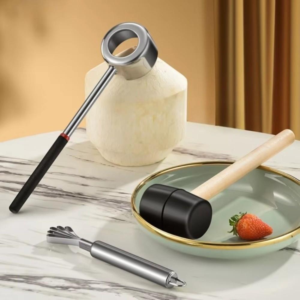 Rubber Hammer Coconut Breaker Kit Stainless Steel Coconut Puncher  Coconut Water Enthusiasts