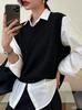 Korean Style Solid Color V-neck Knit Vest - Women's Short Ribbed Sleeveless Top