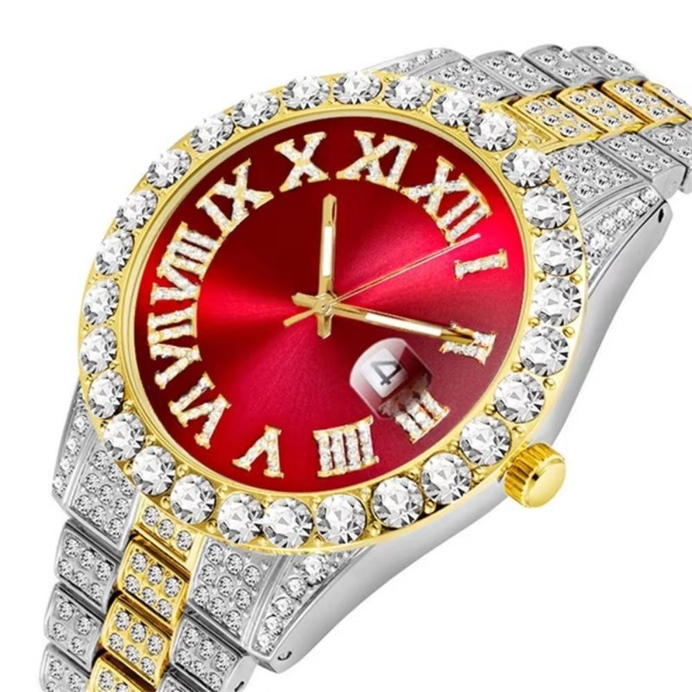 Date Display Quartz Wristwatch Calendar Function Men  Watch Luxury Iced Out Watch  Luxury Accessory