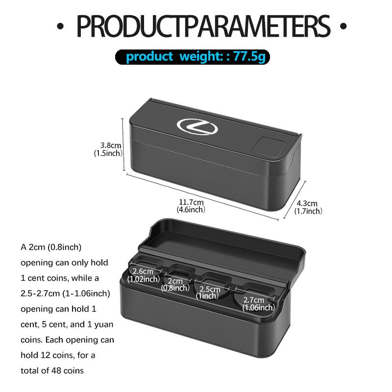 Car Euro Coin Case Money Container Organizer Storage Box Purse For Lexus UX250h RX450h RX300 GX470 CT200h RX400h NX300h RX350