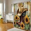 Western Cowboy Shower Curtain - Sunflowers, Rustic Wood, Leather Boots & Hat, Hand-Painted Art, Water-Resistant Polyester