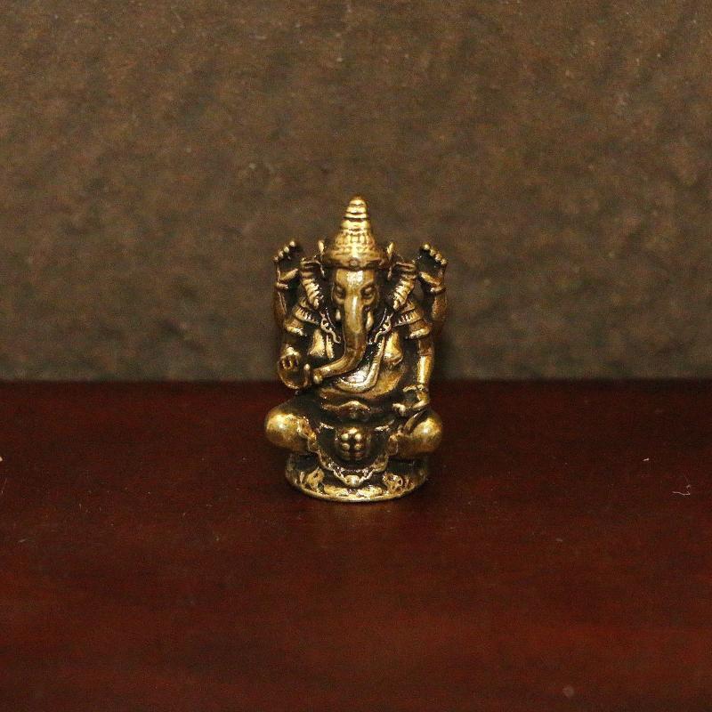 Vintage Brass Ganesha Statue Set With Exquisite Carving 2 Size Options For Home Altar Meditation Room Desktop Decor
