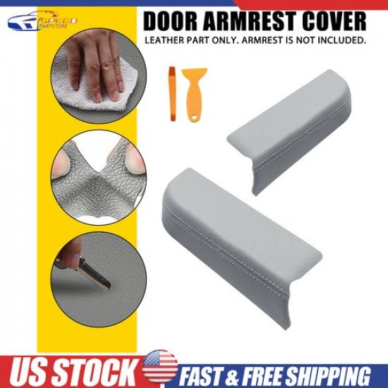 2Pcs For 2009-2015 Honda Pilot PU Leather Front Door Armrest Panels Cover Gray