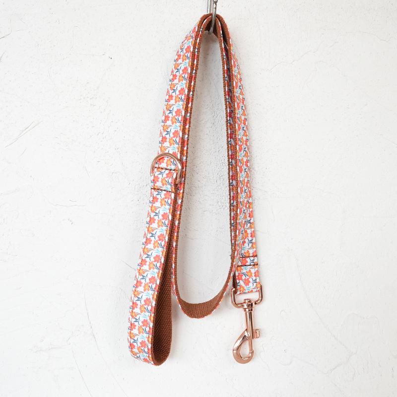 MUTTCO Sunlight Red Flower Dog Collar & Leash Set with Rose Gold Buckle UDC-164M XS