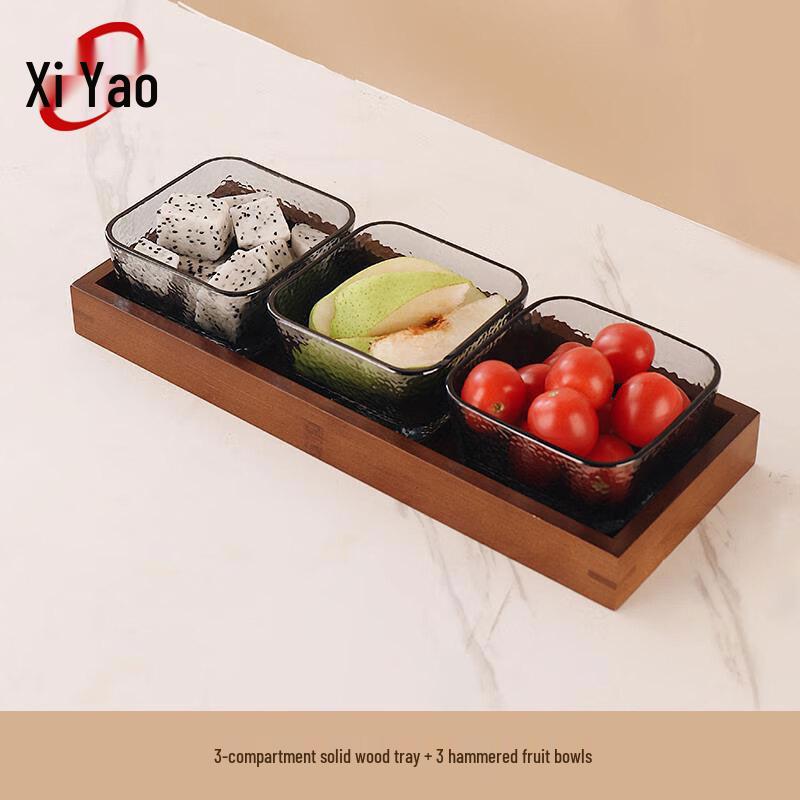 Xiyao Hammered Glass Snack Bowl Set with Wooden Tray