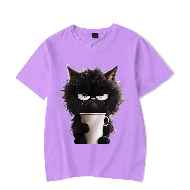 Cute Cat Fun Printed Cotton Short Sleeved T-shirt Summer Sports Leisure Loose Women's Top T-Shirts Women’s