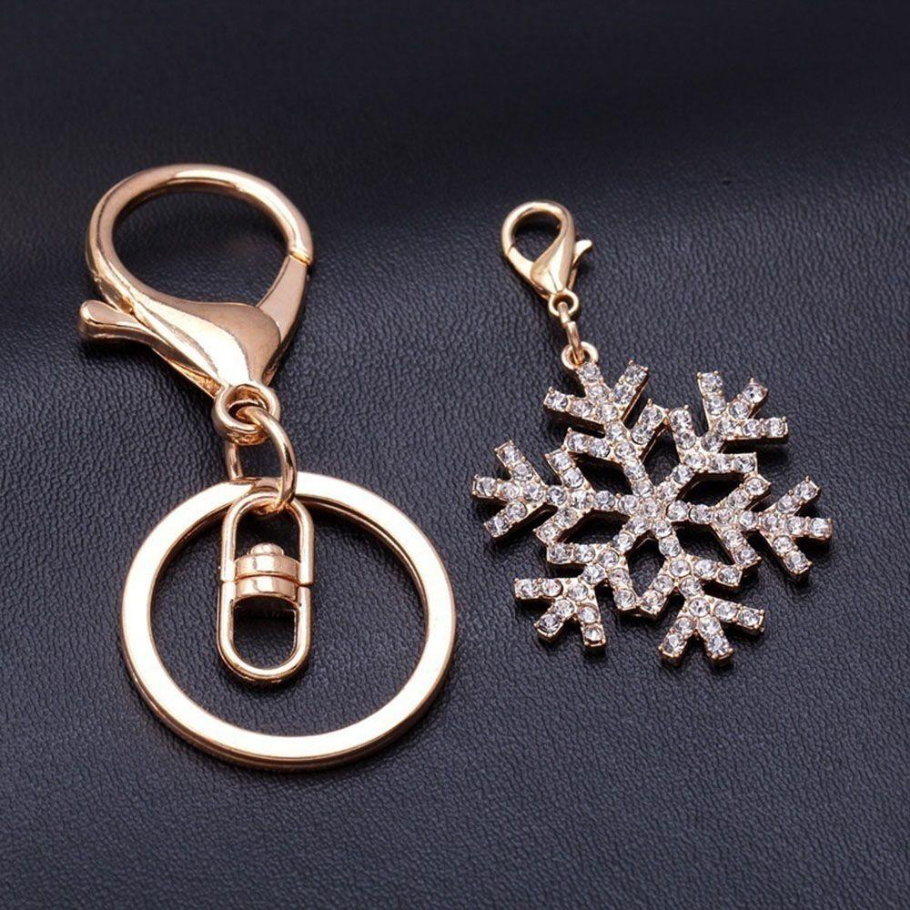 New Arrival Gold-color for Woman Ladies Crystal Snowflake Keychain Jewelry Key Ring Pendant