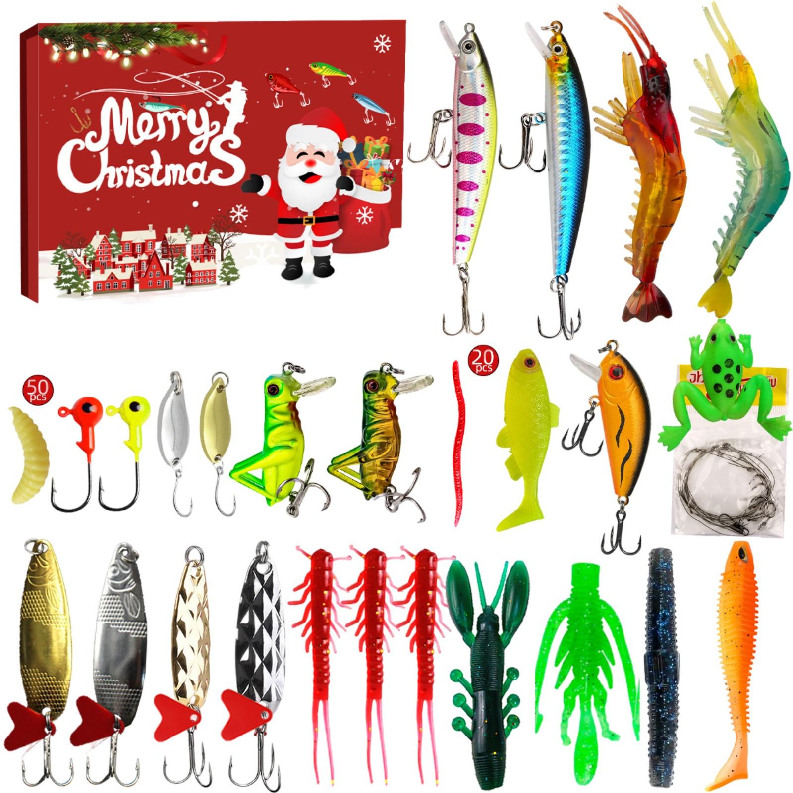 

124 шт Адвент-календарь для рыбалки, обратный отсчет, рыболовные снасти Адвент-календарь для рыб для взрослых мужчин и подростков, 2024 сюрприз-подарок One Size