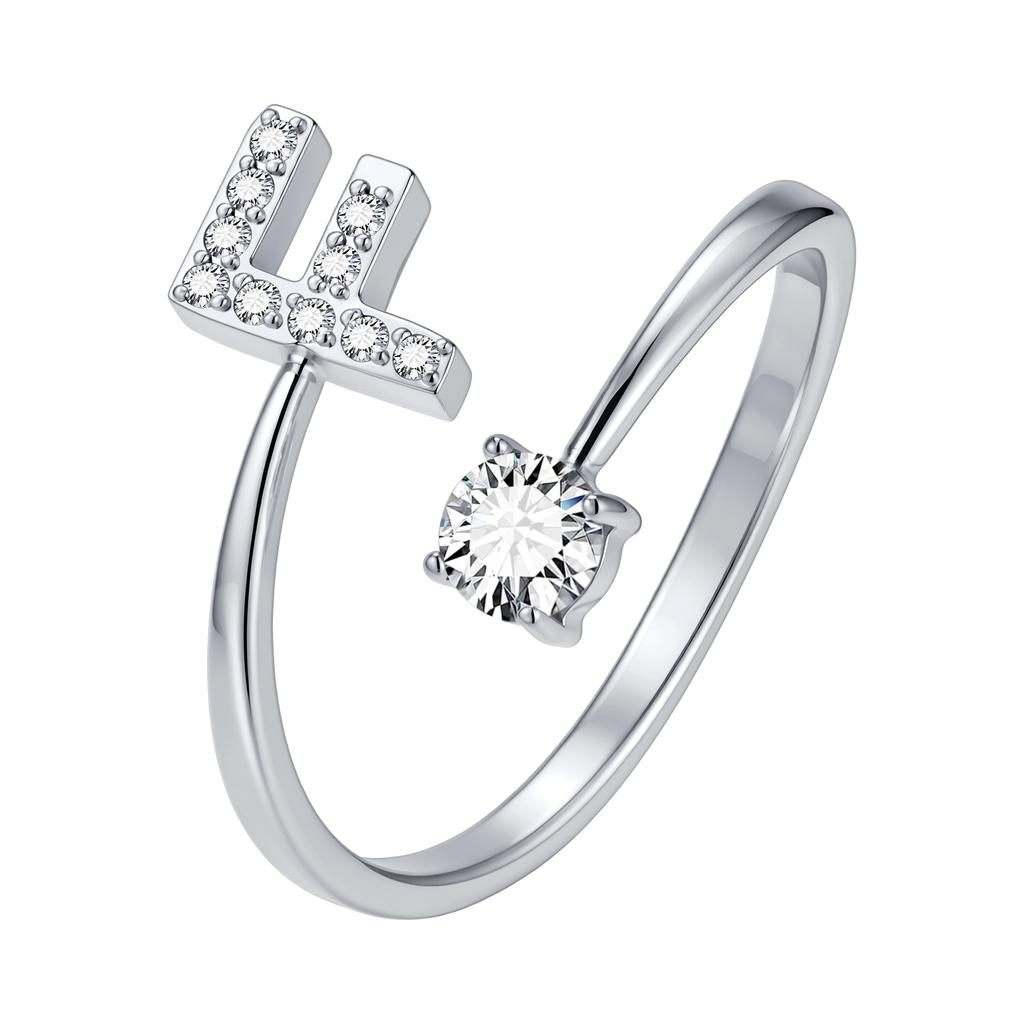 Chic Zircon Initial A-Z Letter Rings for Women Girls Adjustable Opening Ring Name Alphabet Female Wedding Fashion Jewelry Gift