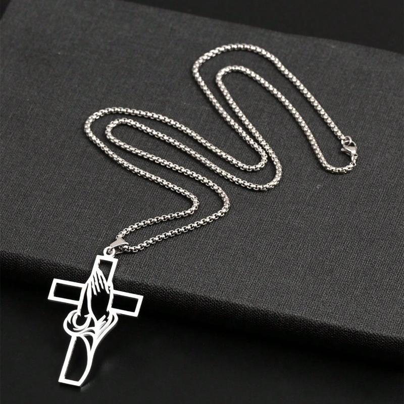 Collier Croix Biblique Chrétienne, Chaîne Pendentif Acier Inoxydable Pour Hommes, Bijou de Prière Jésus Cadeau, Corrente Men
