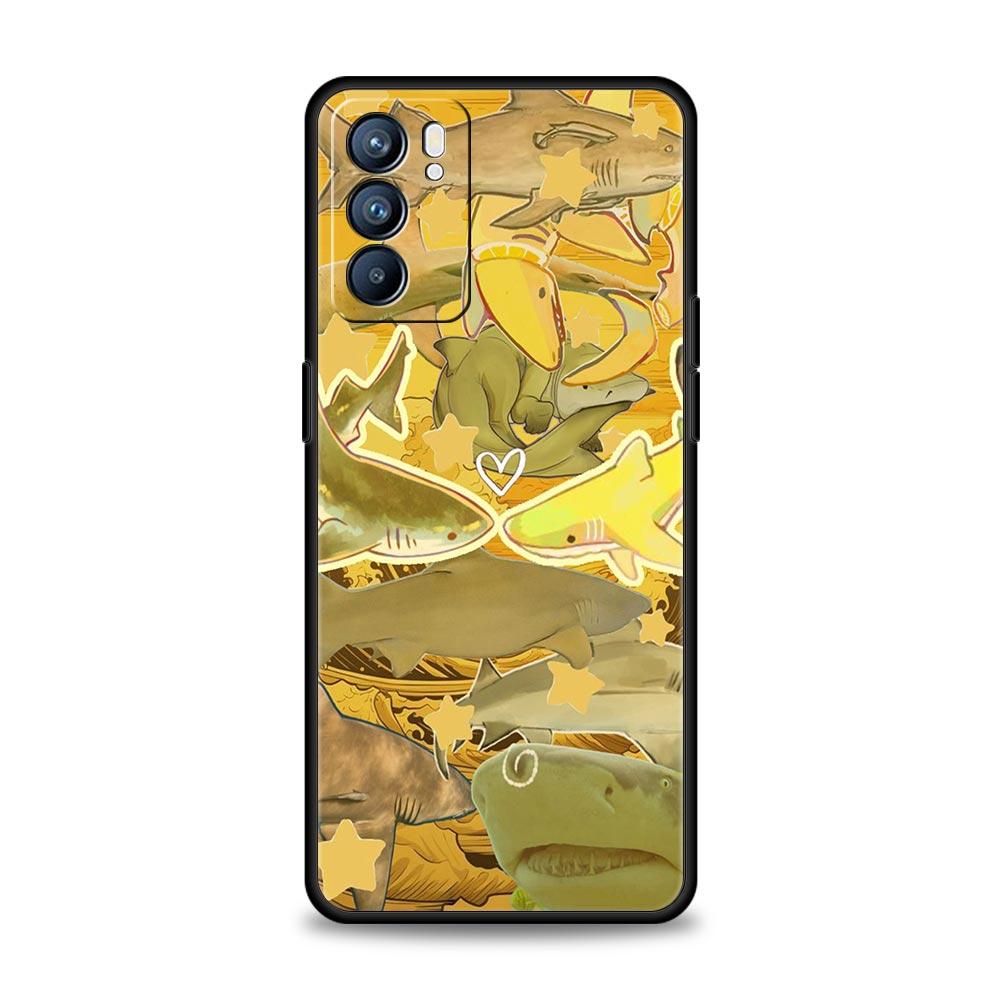 Seaside Sharks Pattern Phone Case For Oppo A17 A31 A54 A57 A78 A79 A98 Find X5 X6 Reno 6 7 8 10 11 12 13 F Pro 5G Soft TPU Cover