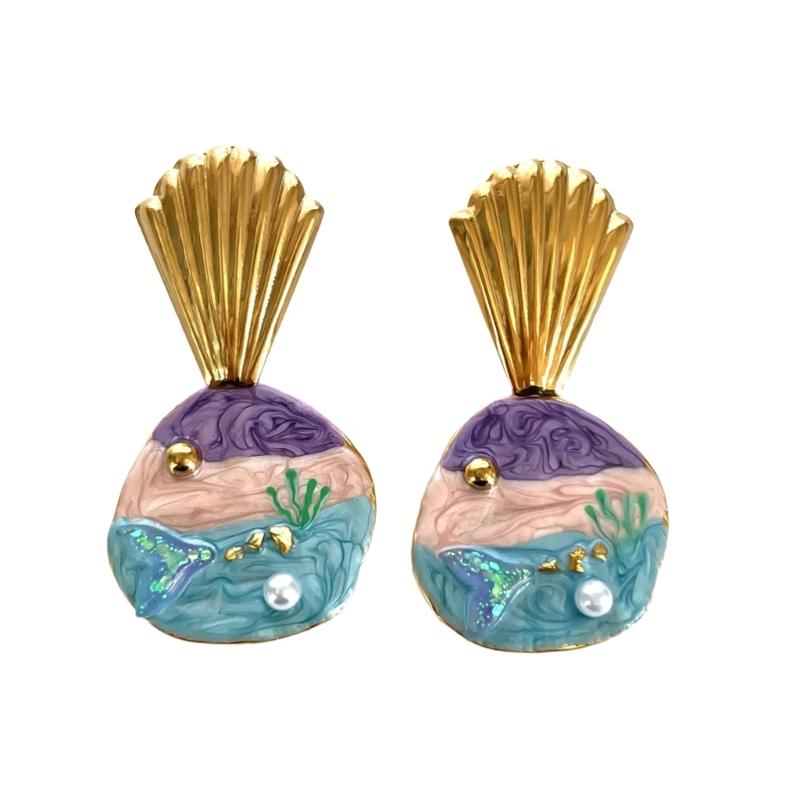 

Oil Painting Inspired Stainless Steel Shell Earrings Elegant Artistic Designs Jewelry For Women 1