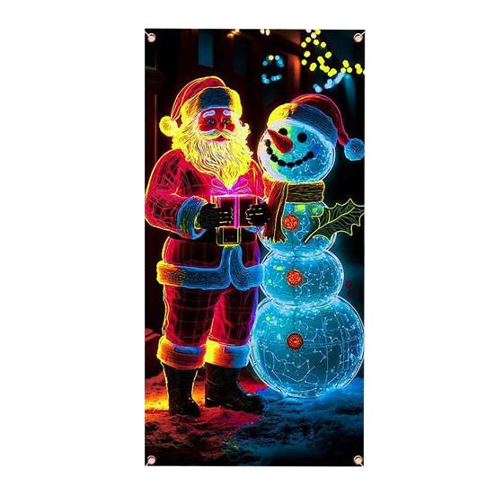 Fluorescent Christmas Door Cover UV Activated Glow-in-the-Dark Door Banner for Outdoor Indoor Holiday Decoration