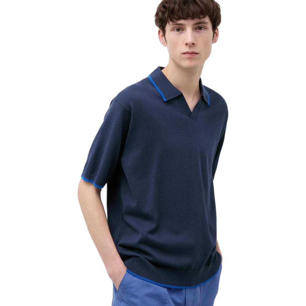 UNIQLO JW Anderson Collaboration SS24 Pullover Straight Fit Knitted Short Sleeve Polo Shirt Men tops Dark-Blue 464858-68
