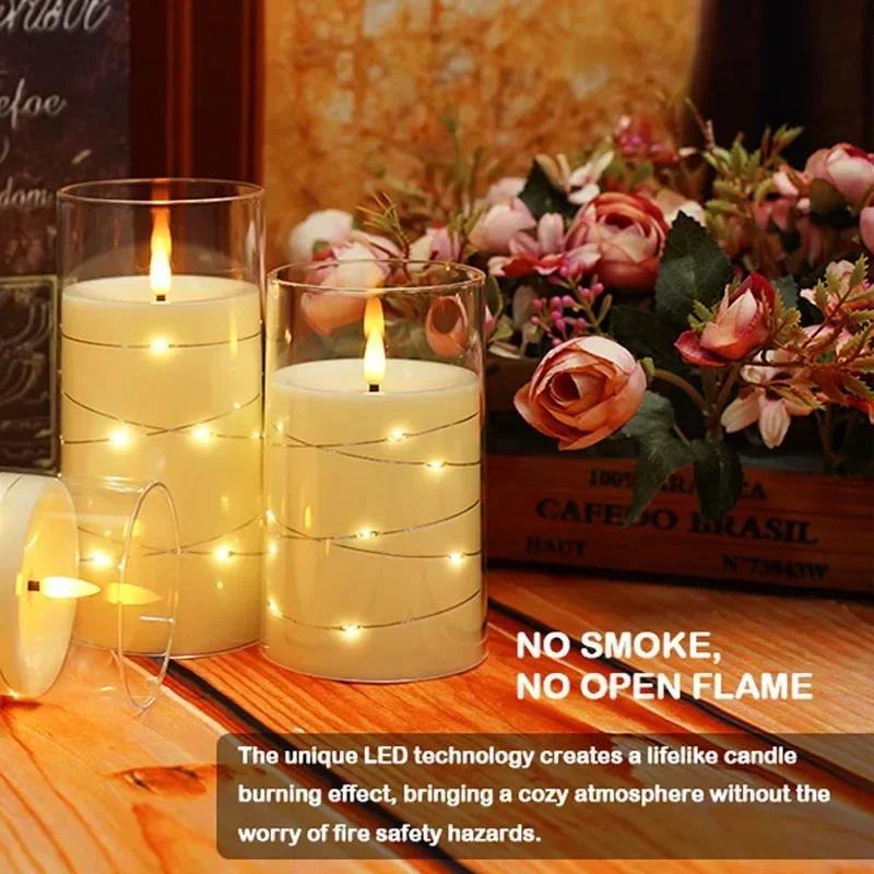 1/2 Pcs LED Flameless Electronic Candle Lights Clear Acrylic Candle Recessed Flickering StringLamp Battery Powered Wedding Party