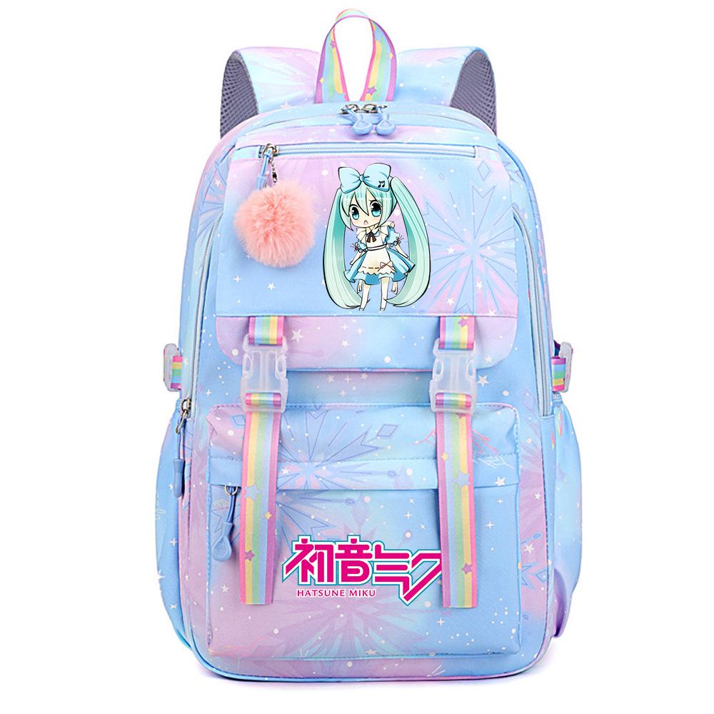 Anime Anime Hatsune Miku Bedruckter Rucksack mit großem Fassungsvermögen, wasserdicht, für Teenager, Schüler, Mädchen, Jungen, Schultasche, Büchertasche, Reisetasche
