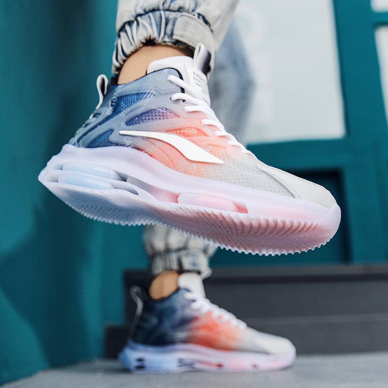 New High-top Casual Sports Shoes Fashion Fashion Shoes Male Students Street Lace-up Splicing Breathable Springback Running Shoes